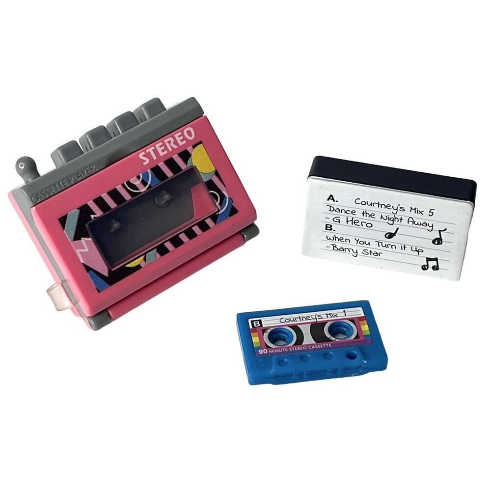 American Girl Courtney Doll 80s Walkman CASSETTE PLAYER & TAPE 1 & Case 5 Holder
